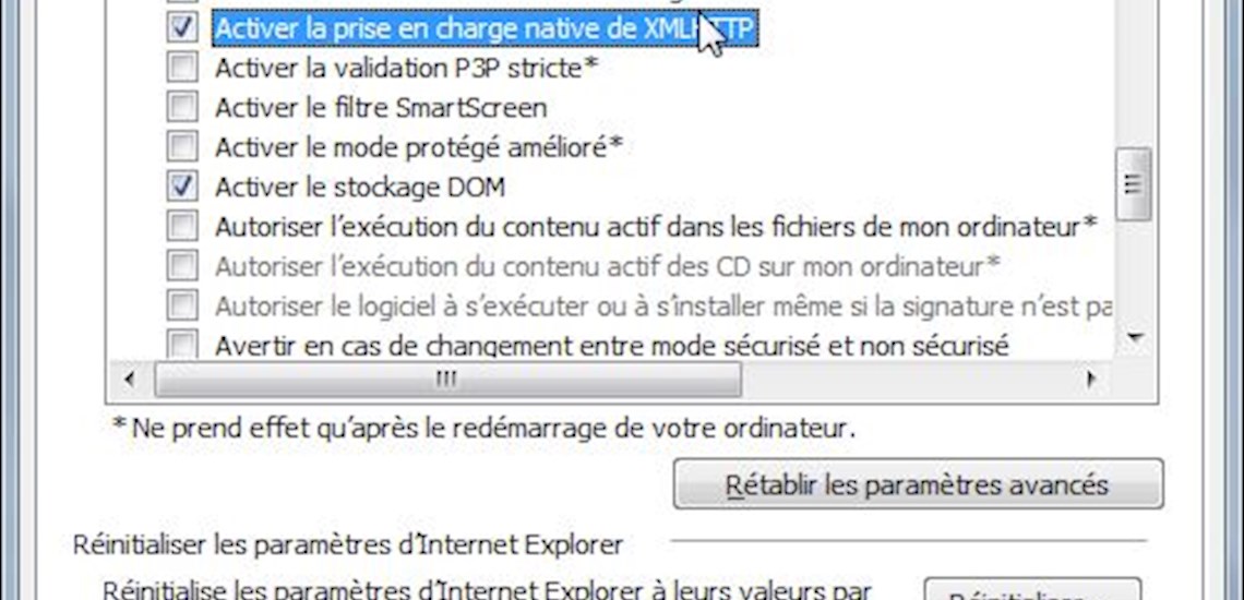 activer la prise en charge native de xmlhttp