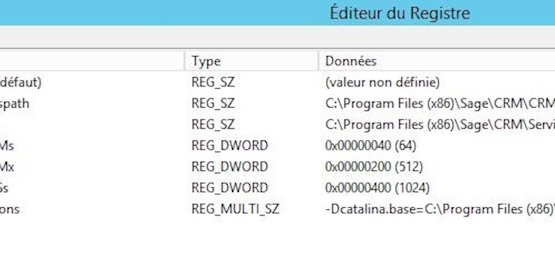 Problème de démarrage Tomcat SageCRM : Commons Daemon procrun stdout initialized