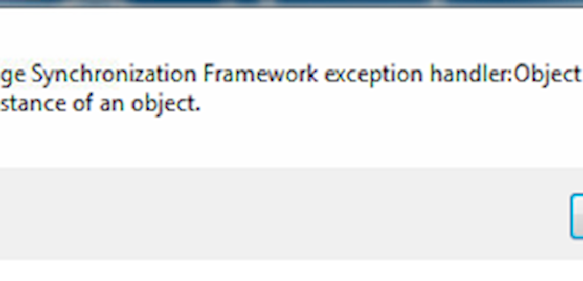 Erreur Plugin Outlook : Exception in Sage Synchronisation Framework exception handler : Objet reference not set an instance of an object